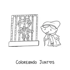 Imagen para colorear de Hansel y Gretel encerrados en la casa de la bruja