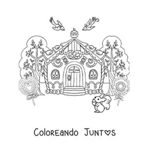 Imagen para colorear de la casa de la bruja del cuento de Hansel y Gretel