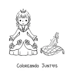 Imagen para colorear de Cenicienta kawaii con la zapatilla de cristal