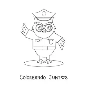 Imagen para colorear de un búho animado con uniforme de policía