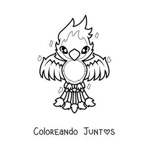 Imagen para colorear de fénix kawaii en llamas
