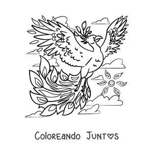 Imagen para colorear de fénix de fuego volando