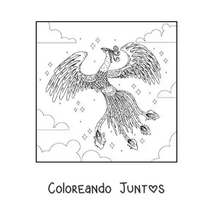 Imagen para colorear de fénix mágico volando