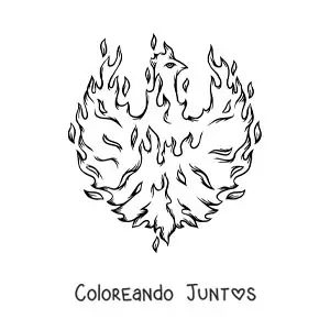 Imagen para colorear de un ave fénix en llamas