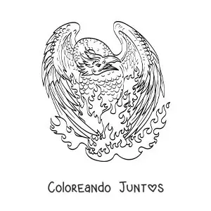 Imagen para colorear de fénix en llamas renaciendo