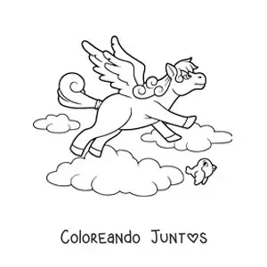 Imagen para colorear de Pegaso de la mitología animado volando