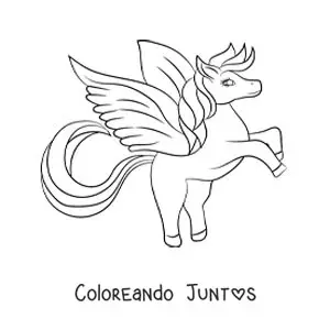 Imagen para colorear de Pegaso de la mitología griega animado kawaii