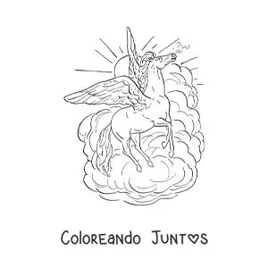Imagen para colorear de Pegaso volando en el cielo