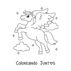 Imagen para colorear de Pegaso mágico animado volando