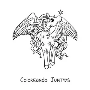 Imagen para colorear de hermoso Pegaso mágico animado