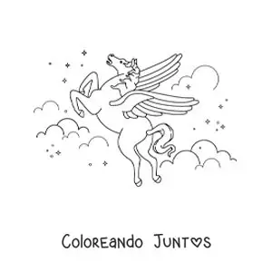 Imagen para colorear de Pegaso mágico volando en el cielo