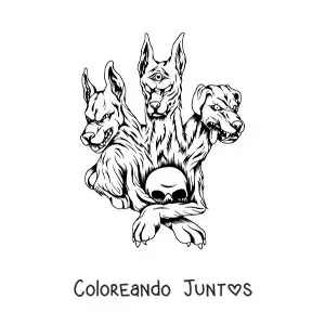 Imagen para colorear de Cerbero el guardián del inframundo con una calavera