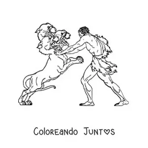 Imagen para colorear de Hércules peleando contra Cerbero