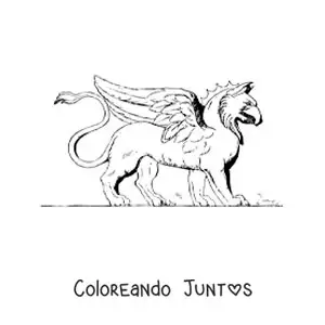 Imagen para colorear de grifo de la mitología griega caminando