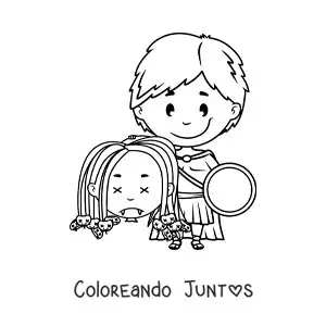 Imagen para colorear de Perseo animado con la cabeza de Medusa