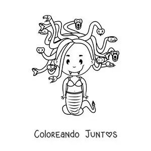 Imagen para colorear de gorgona kawaii animada