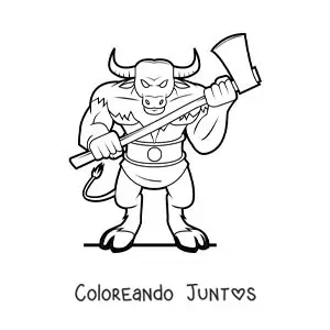 Imagen para colorear del Minotauro del laberinto con un arma