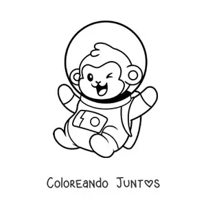 Imagen para colorear de un mono astronauta animado guiñando el ojo
