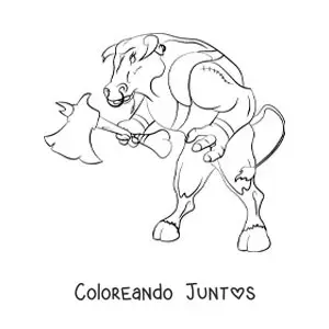 Imagen para colorear de el Minotauro de Creta con un hacha