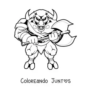 Imagen para colorear de el Minotauro fantástico con un hacha