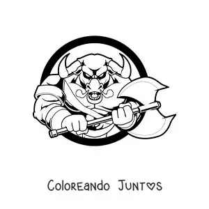 Imagen para colorear de el Minotauro de la mitología con un hacha