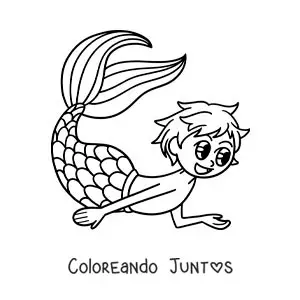 Imagen para colorear de un tritón kawaii nadando