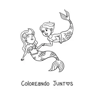 Imagen para colorear de una sirena y un tritón