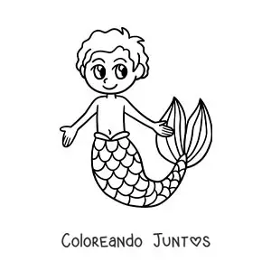 Imagen para colorear de un tritón kawaii