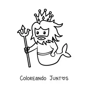 Imagen para colorear del dios Tritón de la mitología griega animado kawaii