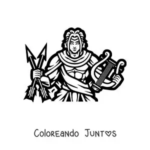 Imagen para colorear de Apolo con su arpa y flechas