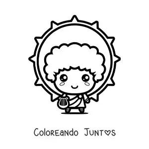 Imagen para colorear del dios Apolo y el sol animado kawaii