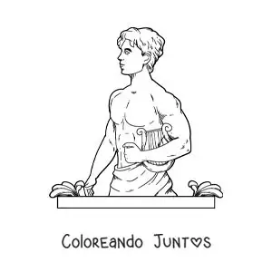Imagen para colorear del dios Apolo realista con su arpa