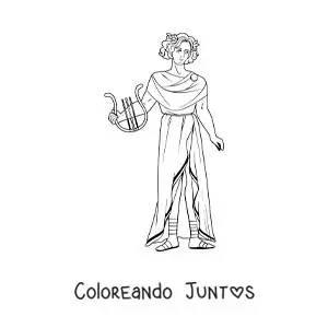 Imagen para colorear de Apolo el dios de la mitología griega con su arpa
