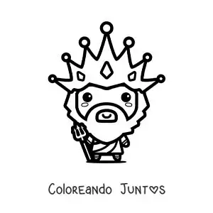 Imagen para colorear del dios Poseidón kawaii animado