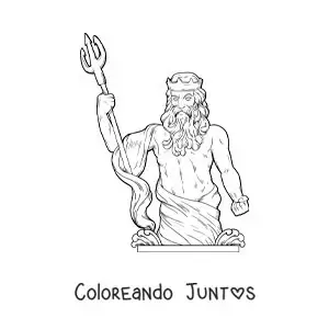 Imagen para colorear de Poseidón el dios del mar realista con su tridente