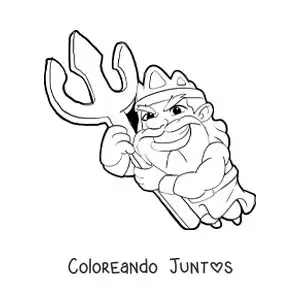 Imagen para colorear de una caricatura de Poseidón con su tridente