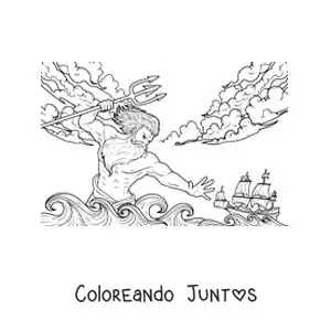 Imagen para colorear de Poseidón controlando el mar para derribar el barco de Odiseo