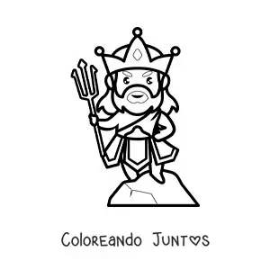 Imagen para colorear del dios del mar Poseidón kawaii