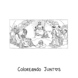 Imagen para colorear de Zeus y los dioses griegos en el Olimpo