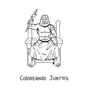 Imagen para colorear del dios Zeus lanzando un rayo en su trono