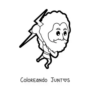 Imagen para colorear de una caricatura de Zeus el dios griego lanzando un rayo