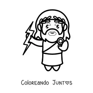 Imagen para colorear del dios de la mitología griega Zeus kawaii con un rayo