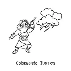 Imagen para colorear de Zeus el dios griego animado lanzando rayos