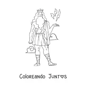 Imagen para colorear de Zeus animado controlando rayos