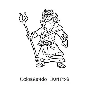 Imagen para colorear del dios griego del inframundo Hades animado con su bidente