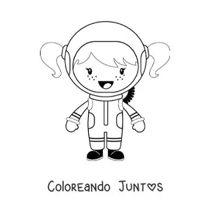Imagen para colorear de una niña astronauta sonriente animada