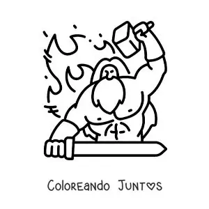 Imagen para colorear de Hefesto animado forjando una espada en su fragua