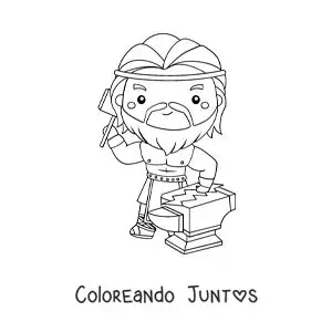 Imagen para colorear del dios griego Hefesto animado kawaii forjando un rayo