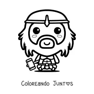 Imagen para colorear del dios griego Hefesto y su martillo kawaii