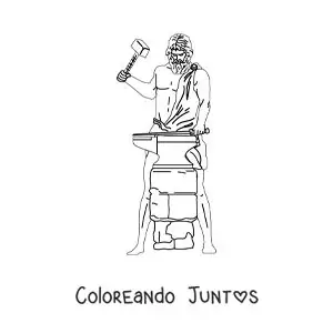 Imagen para colorear del dios Hefesto realista forjando una espada